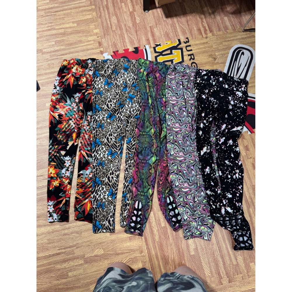Lot of 5 Printed Leggings Floral Butterfly Snakeskin Swirl Splatter CutOut Ankle